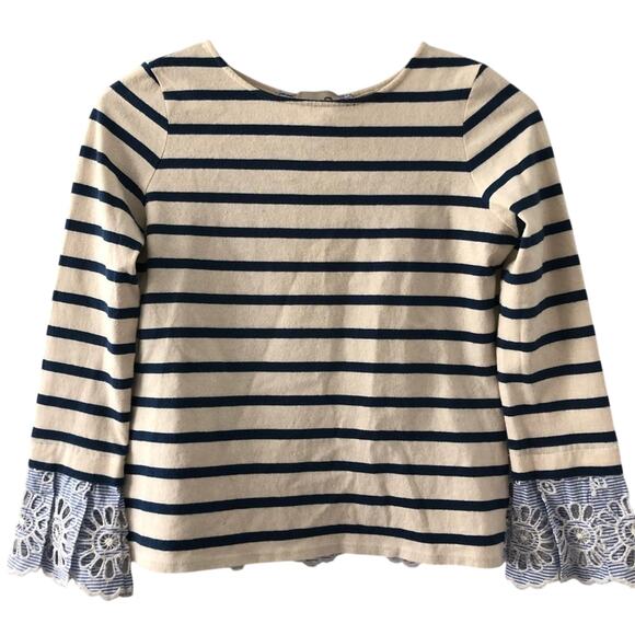 Sea New York Stripe Eyelet Hem Lace Up Back Top - Picture 2 of 9